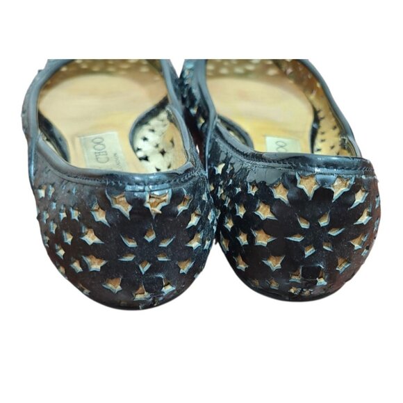Jimmy Choo Laser Cut Pointed Toe Flats Black Patent Leather Shoes Size 36.5 - Picture 6 of 12